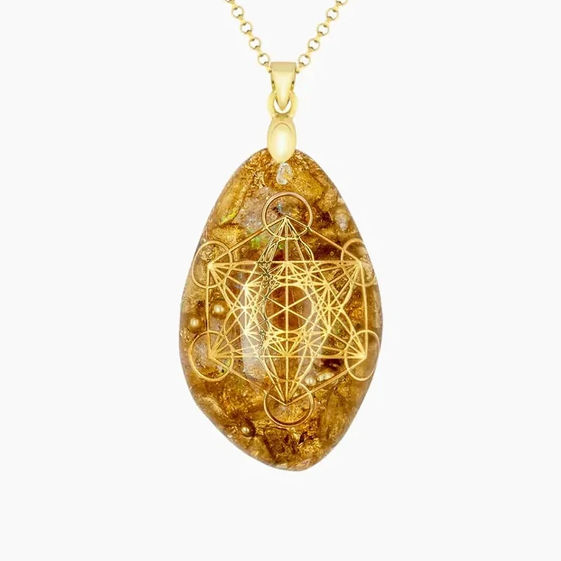 Pranadrop® Metatron – golden orgonite pendant with amber, citrine and Herkimer diamond